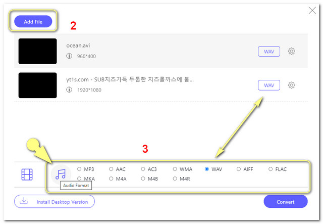 Fichier de configuration en ligne AVI WAV