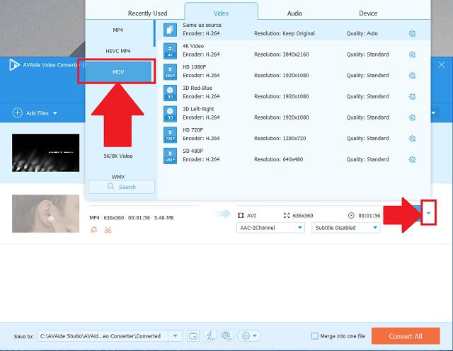 FLV MOV AVAide Choose Format