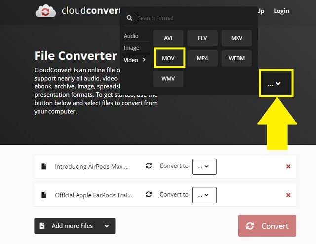 Format de conversion en nuage FLV MOV