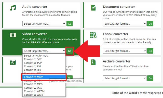 Conversion en ligne M4V MOV Choisissez le format