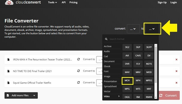 MKV MOV Cloudconvert Format