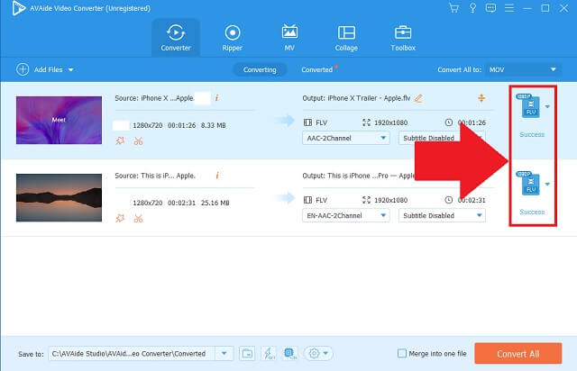 MOV FLV AVAide Complete Process