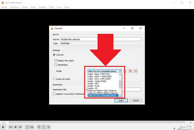 MOV FLV VLC Select Format