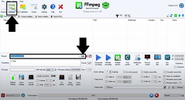 MPEG AVI FFmpeg Přidat soubory