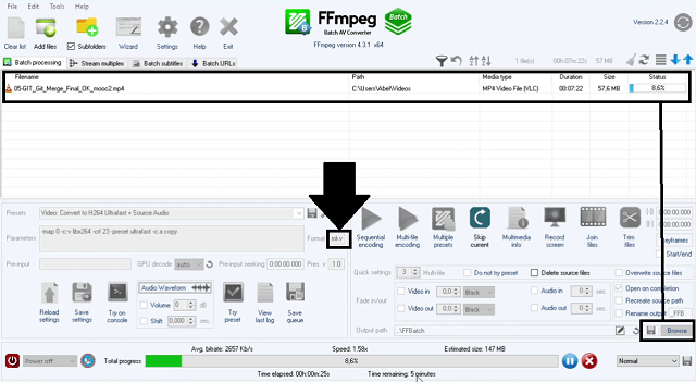 حفظ مجلد MPEG AVI FFmpeg