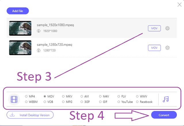 Fichier de conversion en ligne MPEG MOV