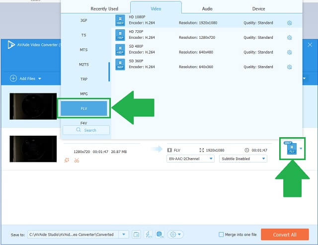 MTS FLV AVAide Select Format