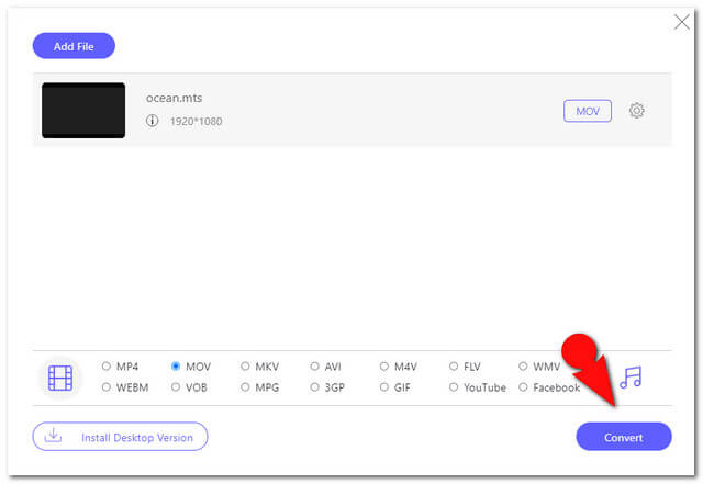 Fichier de conversion en ligne MTS MOV