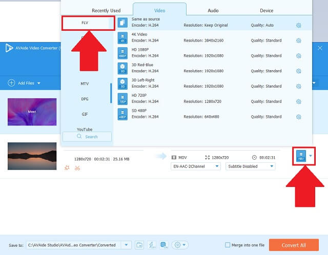 SWF FLV AVAide Choose Format