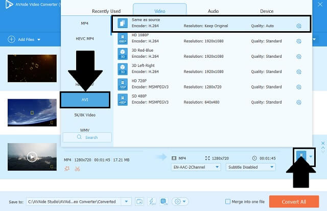 VOB AVI AVAide Selecting Format