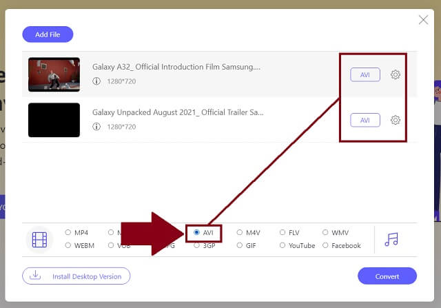 WebM AVIAVAideフォーマットの変更