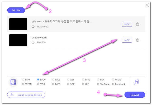 Fichier de conversion en ligne WebM MOV