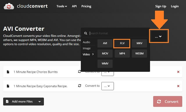 WEBM FLV Cloudconvert Change