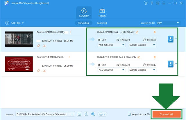 WebM MKV AVAide Démarrer la conversion