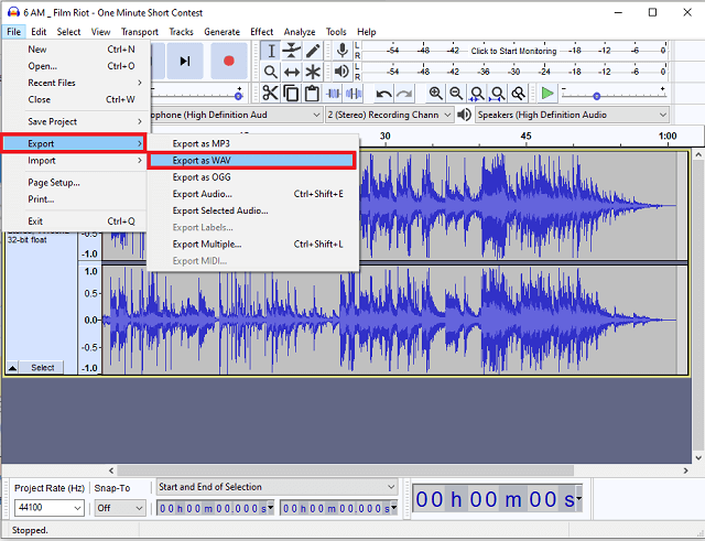 AIFF WAV Audacity converti