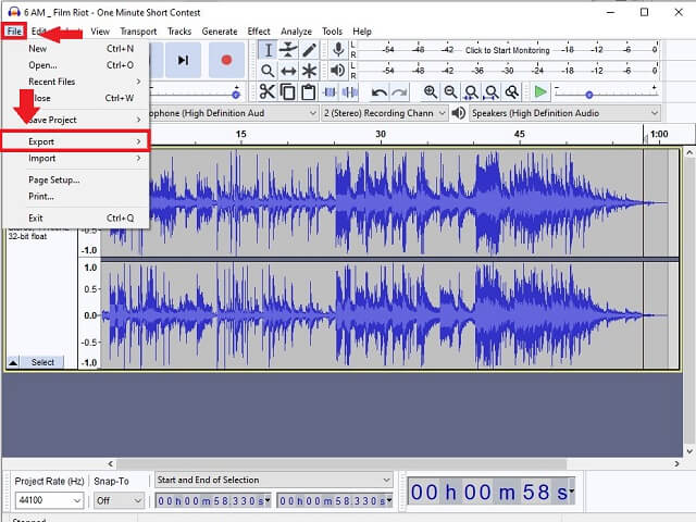 Exportation de fichier AIFF WAV Audacity