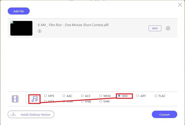 AIFF WAV Gratuit en ligne AVAide Change WAV