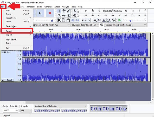 AMR WAV Audacity Click Export