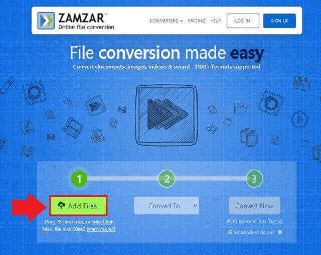 AMR WAV Zamzar Add Files