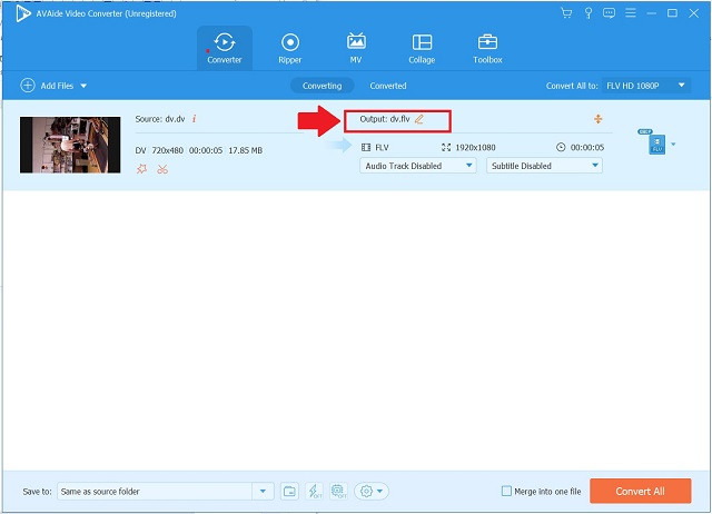 AVAide DV To FLV Rename Video Output