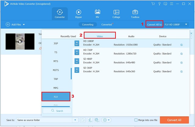 AVAide OGV To FLV Choose A Format