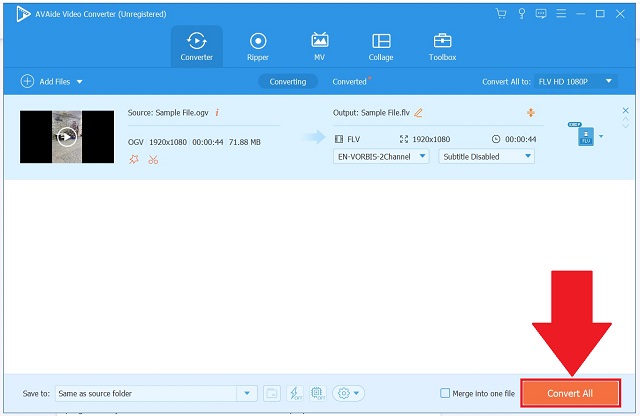 AVAide OGV en FLV Convertir instantanément