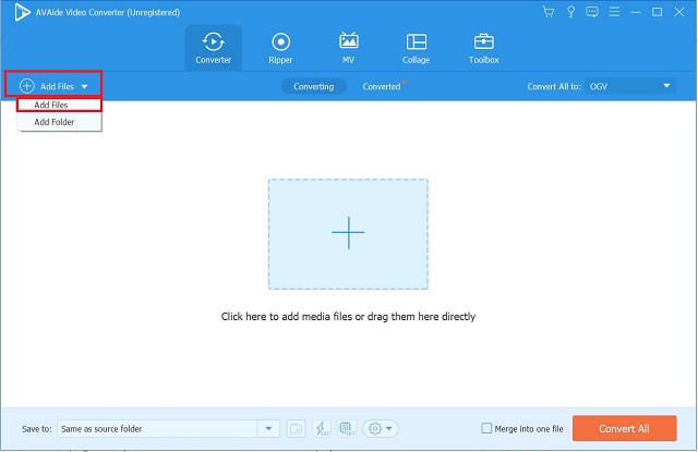 AVAide OGV To FLV Import File