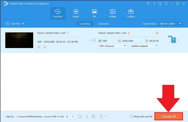 AVAide SWF To AAC Convert File