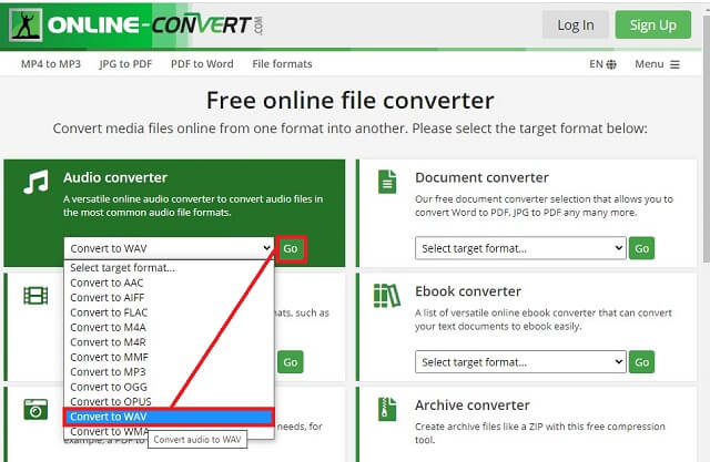 CAF WAV Conversion en ligne Choisissez le format