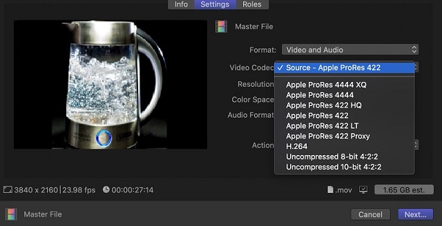 วิดีโอส่งออก Final Cut Pro