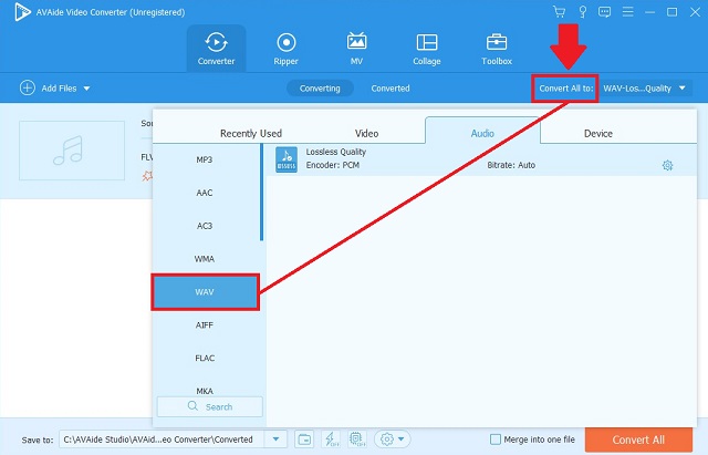 FLV WAV AVAide Change Format