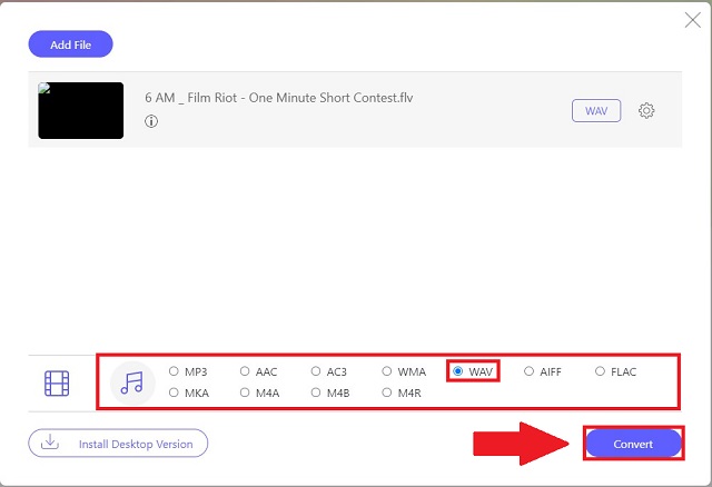 FLV WAV Choose Format