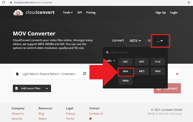 Modification de la conversion en nuage MOV M4A