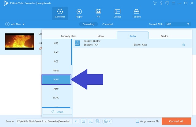 MOV WAV AVAide Start Convert