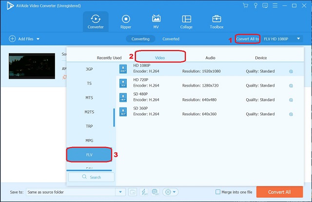 AVAide AMV To FLV Choose Desired Format