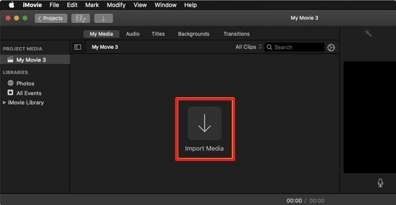 ครอบตัดวิดีโอ iMovie นำเข้าสื่อ