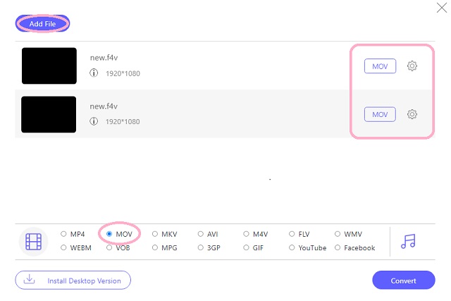 Set online F4V