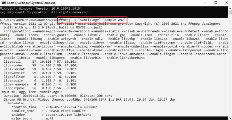 OGV WMV FFmpeg