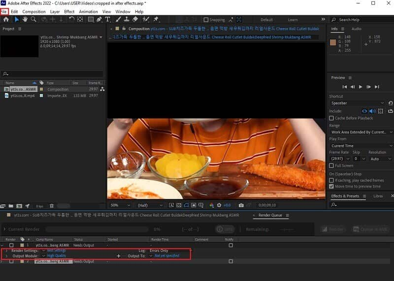 Obrezivanje videa After Effects Save