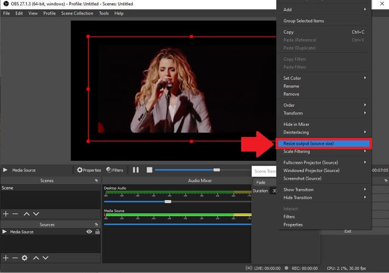 OBS Crop Video Redimensionare