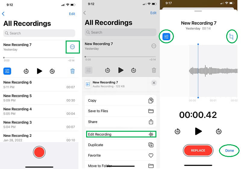 Audio opnemen op iPhone Voicememo Edit