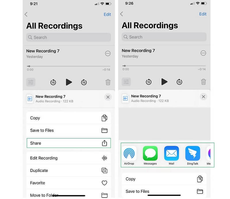 Audio opnemen op iPhone Voicememo Share