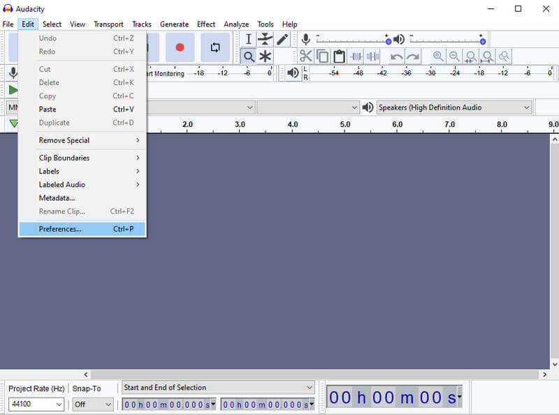 Verificação de microfone do Audacity