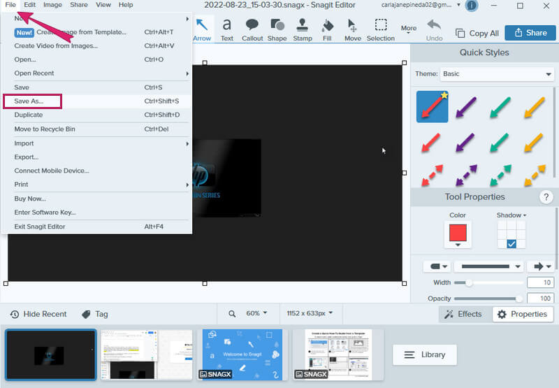 Snagit Edit Simpan