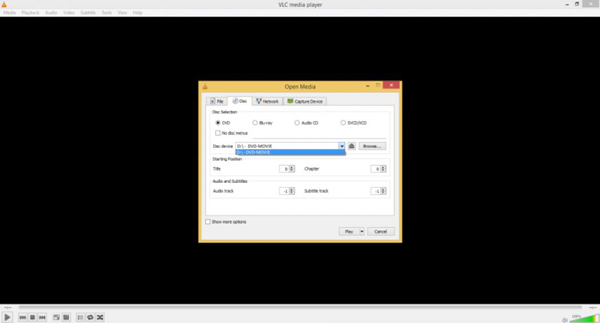 Choose DVD to Play on VLC