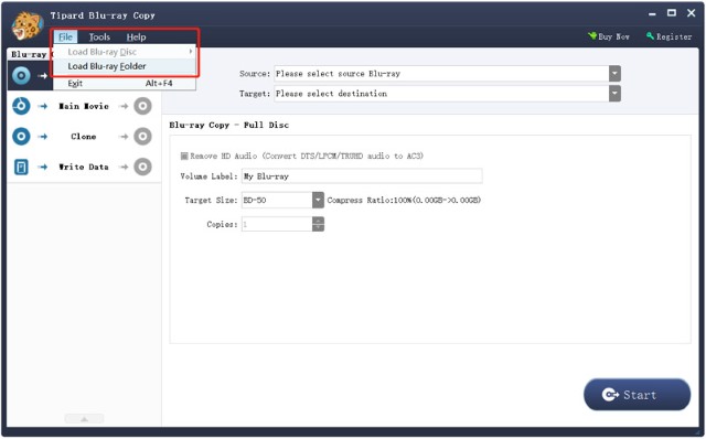 Load Blu-ray Disc Folder to Tipard Blu-ray Copy