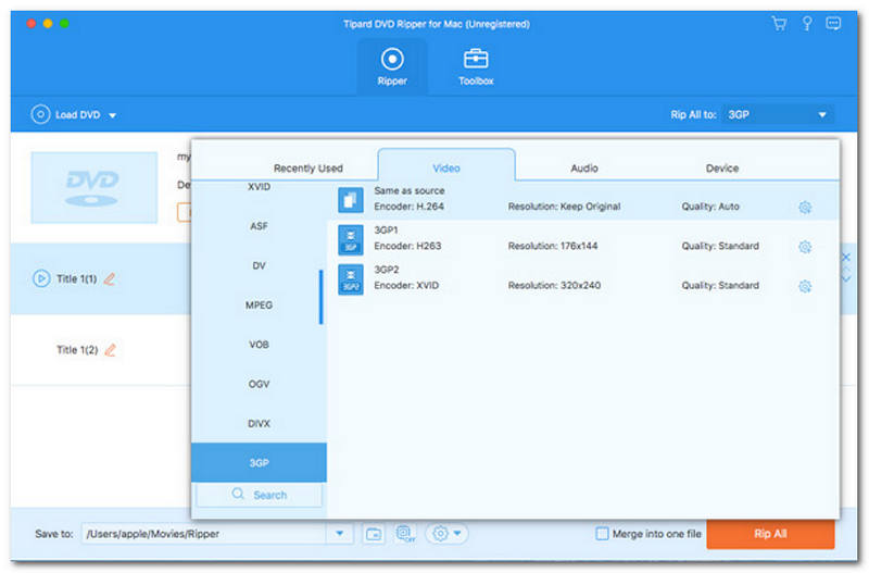 Select Output Format