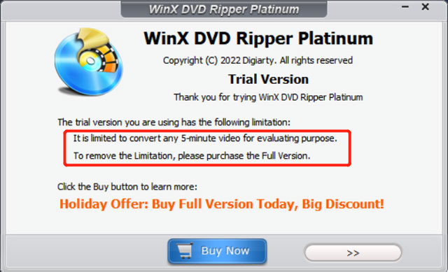 Limită caracteristică WinX DVD Ripper gratuit