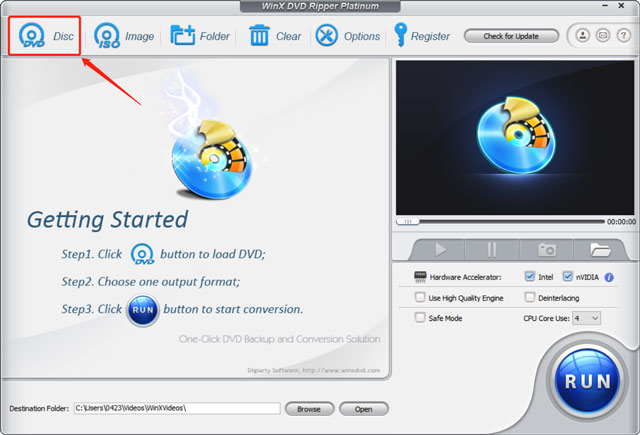 Deschideți WinX DVD Ripper