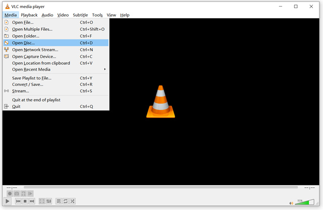 VLC Open Disc v systému Windows 10